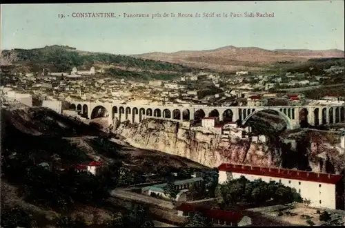 Ak Constantine Algerien, Panorama pris de la Route de Serif et le Pont Sidi-Rached