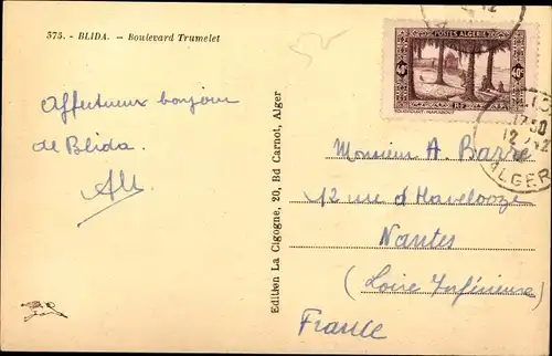 Ak Blida Algerien, Boulevard Trumelet, Teilansicht der Stadt