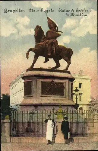 Ak Bruxelles Brüssel, Place Royale, Statue de Godefroid de Bouillon