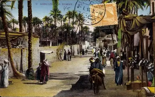 Ak Assouan Ägypten, A Street, Straßenszene, Markt