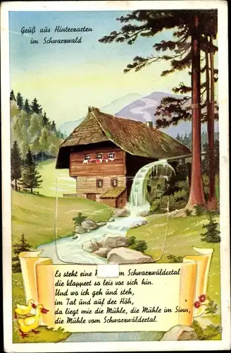 Leporello Ak Hinterzarten im Schwarzwald, Wassermühle, Gedicht