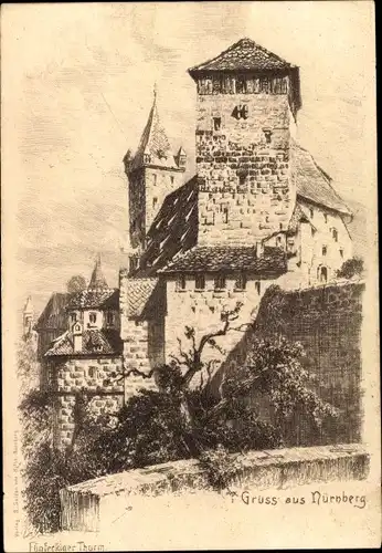 Künstler Ak Nürnberg in Mittelfranken Bayern, Fünfeckiger Turm