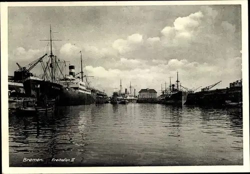 Ak Hansestadt Bremen, Freihafen II., Schiffe