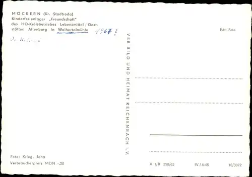 Ak Möckern in Thüringen, Weihertalmühle, Kinderferienlager Freundschaft