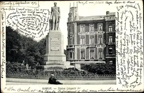 Ak Namur Wallonien, Statue Leopold I.