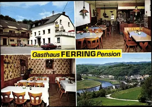 Ak Minden an der Sauer Eifel, Gasthaus Ferring Pension, Innen- und Außenansicht