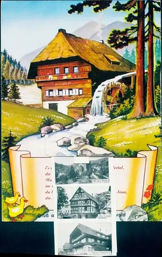 Leporello Ak Alpirsbach im Schwarzwald, Altes Schloss, Panorama, Wassermühle