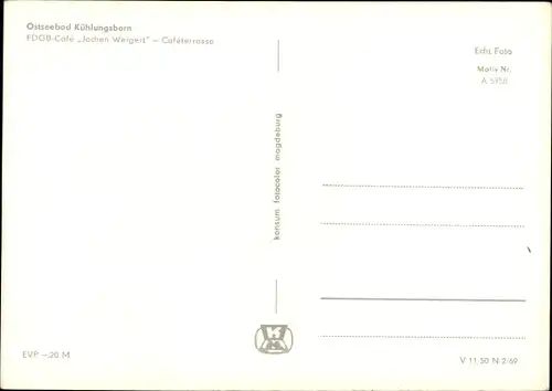 Ak Ostseebad Kühlungsborn, FDGB Cafe Jochen Weigert, Cafeterrasse