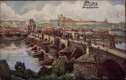 Künstler Ak Praha Prag Tschechien, Panorama Hradean a Male Strany