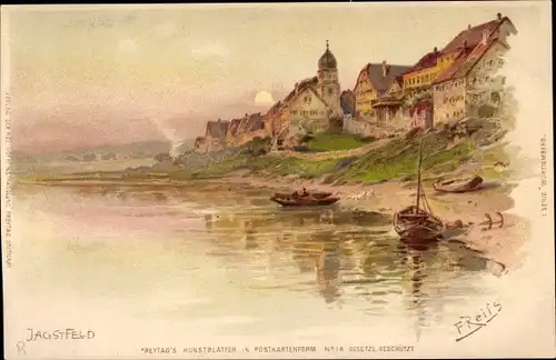 Künstler Litho Reiss, Fritz, Jagstfeld Bad Friedrichshall in Baden Württemberg, Uferpartie am Fluss