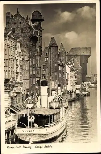 Foto Gdańsk Danzig, Lange Brücke, Salondampfer Danzig im Hafen, Krantor, Sternwarte