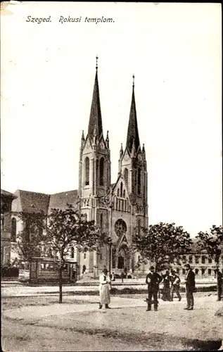 Ak Szeged Segedin Ungarn, Rokusi templom, Kirche, Straßenbahn