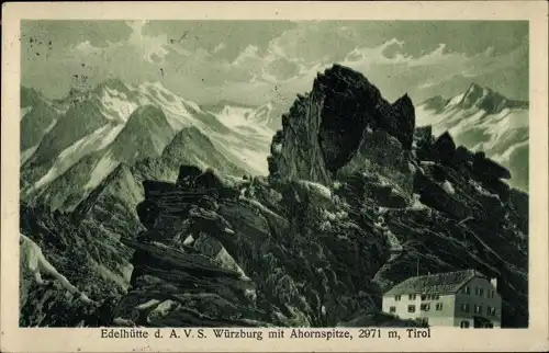 Ak Mayrhofen im Zillertal Tirol, Edelhütte A.V.S. Würzburg mit Ahornspitze