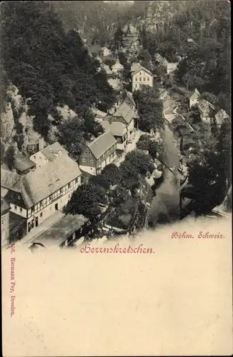 Ak Hřensko Herrnskretschen Elbe Region Aussig, Teilansicht