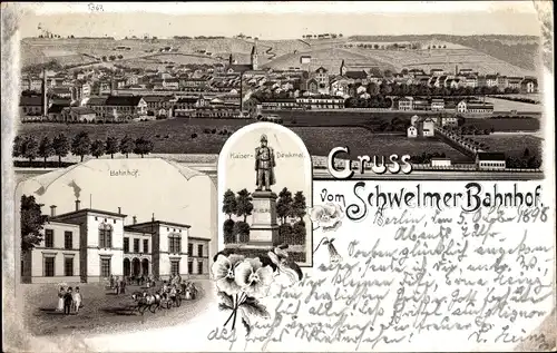 Litho Schwelm in Westfalen, Bahnhof, Kaiser Denkmal, Gesamtansicht vom Ort