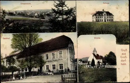 Ak Großdorfhain Dorfhain in Sachsen, Kirche, Schule, Ortsansicht, Gasthof