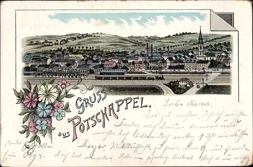 Litho Potschappel Freital Sachsen, Gesamtansicht, Blumenstrauß
