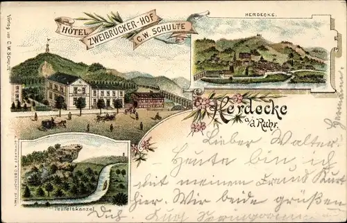 Litho Herdecke an der Ruhr, Hotel Zweibrücker Hof, Teufelskanzel