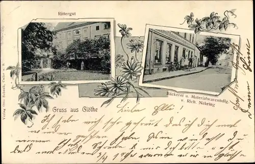 Ak Glöthe Straßfurt Sachsen Anhalt, Rittergut, Bäckerei und Materialwarenhandlung