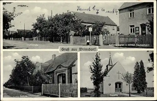 Ak Weinsdorf Rossau in Sachsen, Schule, Kapelle, Kolonialwaren v. Alfred Taubenhelm