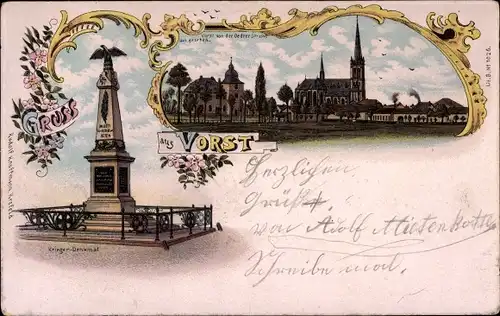 Litho Vorst Tönisvorst am Niederrhein, Stadtansicht, Kriegerdenkmal