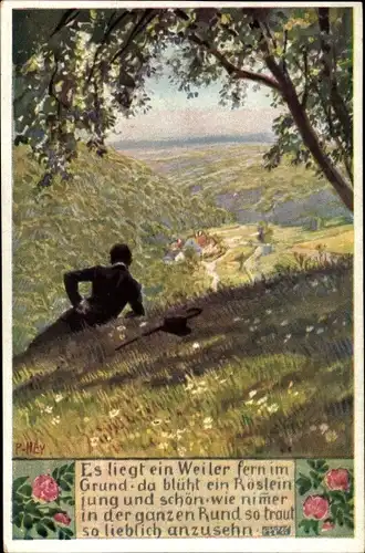 Lied Künstler Ak Hey, Paul, Volksliederkarte Nr. 59, Es liegt ein Weiler fern im Grund