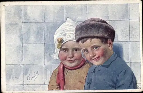 Künstler Ak Feiertag, K., Portrait zweier Kinder, BKWI 686-1