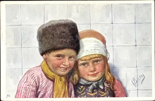 Künstler Ak Feiertag, K., Portrait zweier Kinder, BKWI 686-6
