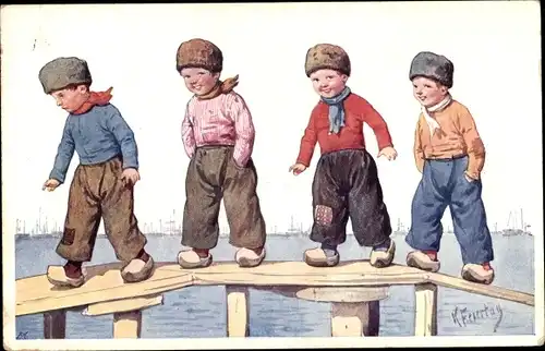 Künstler Ak Feiertag, Karl, Niederländische Kinder in Trachten