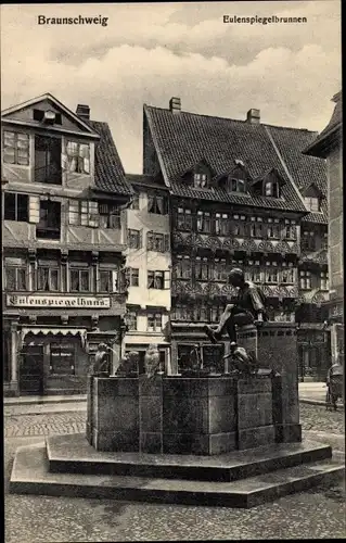 Ak Braunschweig in Niedersachsen, Till Eulenspiegel Brunnen, Eulenspiegelhaus