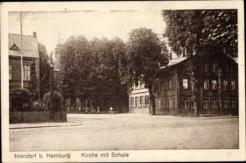 Ak Hamburg Eimsbüttel Niendorf, Kirche mit Schule