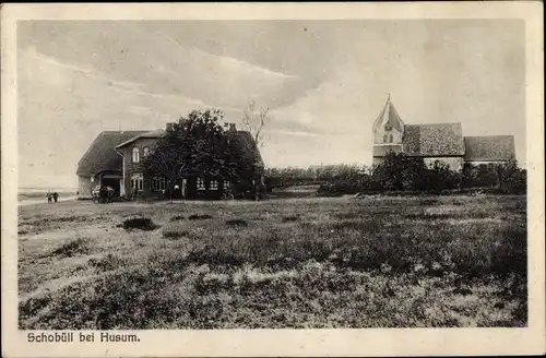 Ak Schobüll Husum in Nordfriesland, Ortsansicht mit Kirche
