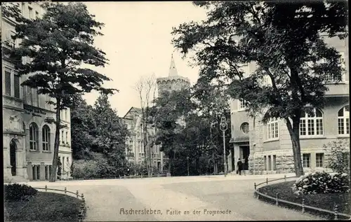 Ak Aschersleben im Salzlandkreis, Partie an der Promenade, Turm