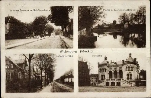 Ak Wittenburg in Mecklenburg, Rathaus, Schützenhaus, Stadtmauer, Bahnhofstraße