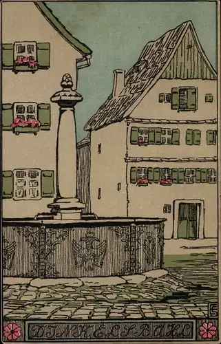 Steindruck Ak Dinkelsbühl in Mittelfranken, Brunnen