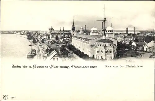 Ak Düsseldorf am Rhein, Industrie- und Gewerbeausstellung 1902, Blick von der Rheinbrücke