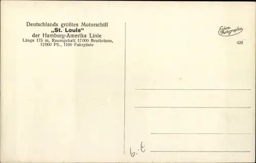 Ak Dampfschiff MS St. Louis der Hamburg Amerika Linie, HAPAG