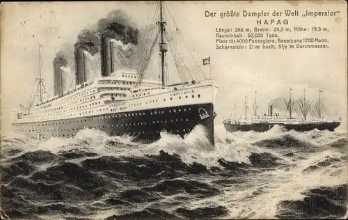 Ak Dampfer Imperator, Der größte Dampfer der Welt, HAPAG