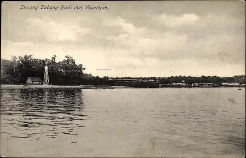 Ak Sabang Indonesien, Ingang Sabang-Baai met Vuurtoren