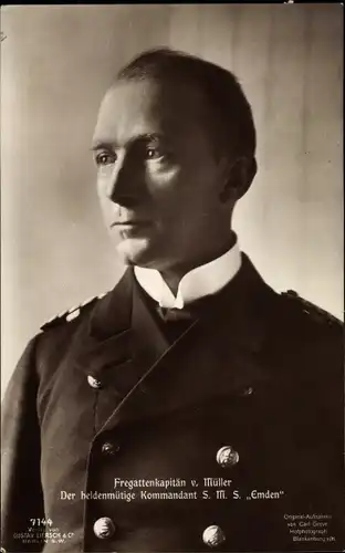Ak Fregattenkapitän Karl von Müller, Kommandant der SMS Emden, Portrait, Liersch 7144
