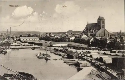 Ak Hansestadt Wismar, Blick auf den Ort mit Hafen