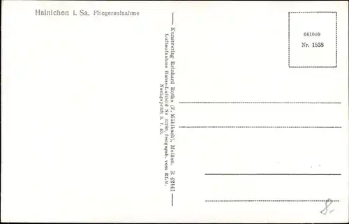 Ak Hainichen in Sachsen, Blick auf den Ort, Fliegeraufnahme