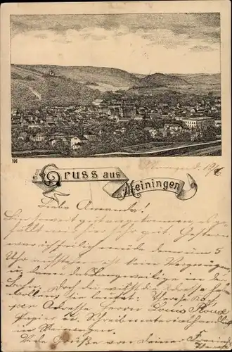 Vorläufer Litho Meiningen in Thüringen, Blick auf den Ort, 1889