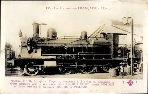 Ak Les Locomotives Francaises, Etat, Machine No. 3603 type Mogul, Dampflokomotive