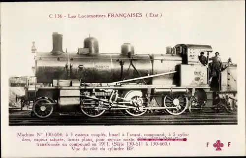 Ak Les Locomotives Francaises, Etat, Machine No. 130.604, Französische Eisenbahn, Dampflok
