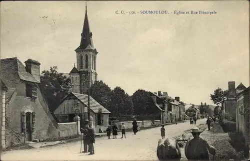 Ak Soumoulou Pyrénées-Atlantiques, Eglise et Rue Principale