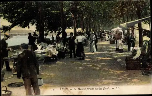 Ak Lyon Rhône, Le Marche forain sur les Quais