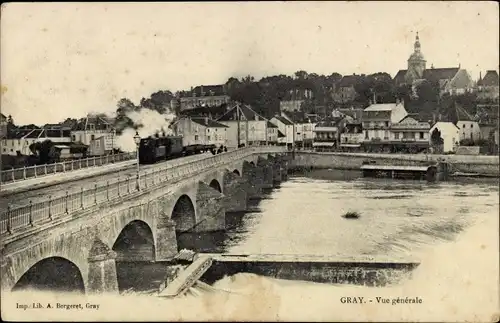 Ak Gray Haute Saône, Vue generale, Brücke, Fluss