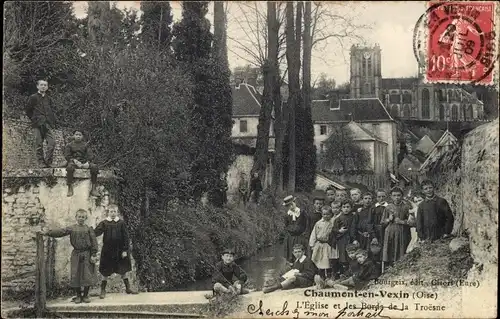 Ak Chaumont en Vexin Oise, L'Eglise et les Bords de la Troesne