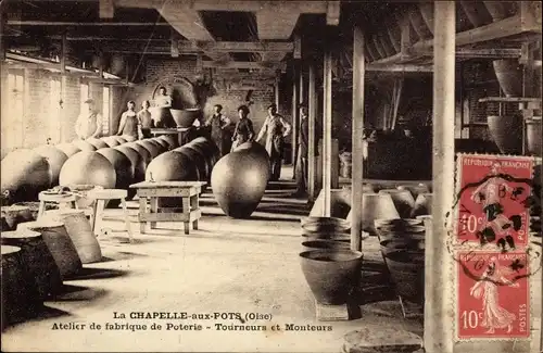 Ak La Chapelle-aux-Pots Oise, Atelier de fabrique de Poterie, Tourneurs et Monteurs